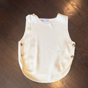 Zara Ivory Sleeveless Blouse with Metallic Accents